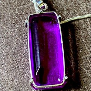 Lovely Sterling Silver Unique Purple Tourmaline Pendant with Chain